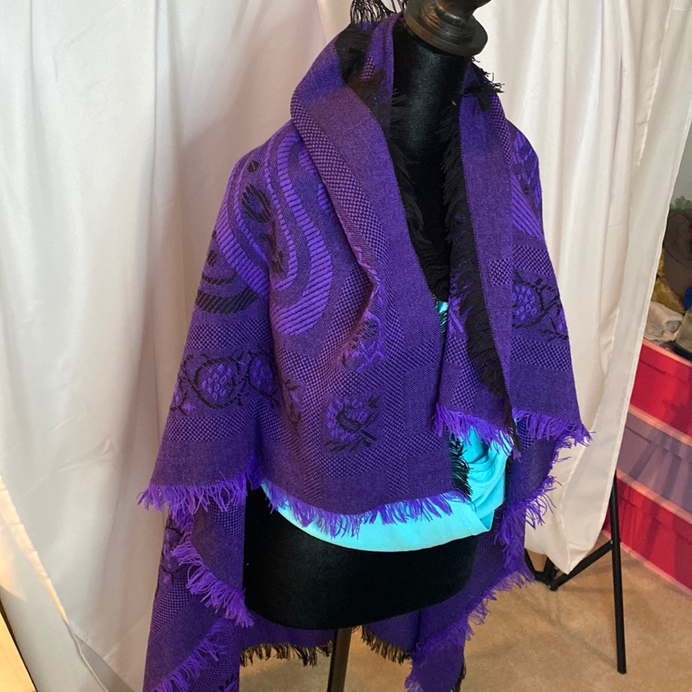Purple shawl/ scarf with fringe